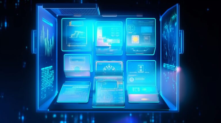 futuristic holographic interface of a file manager, Generative AI