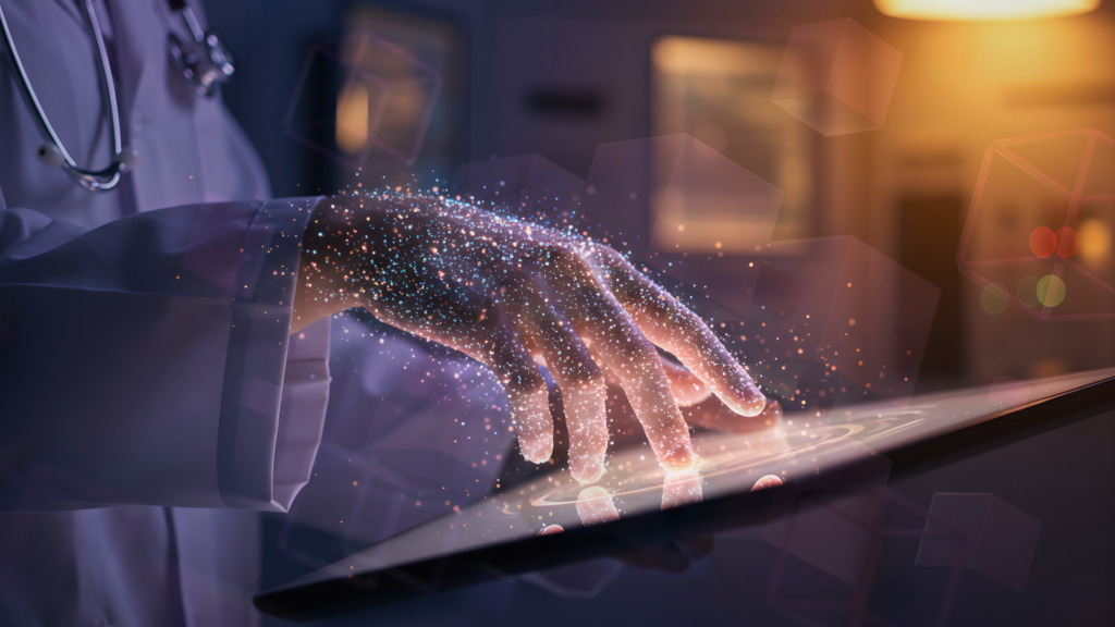 doctor using laptop to search for patient's data