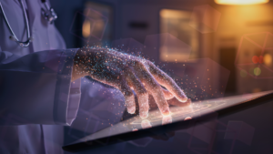 doctor using laptop to search for patient's data